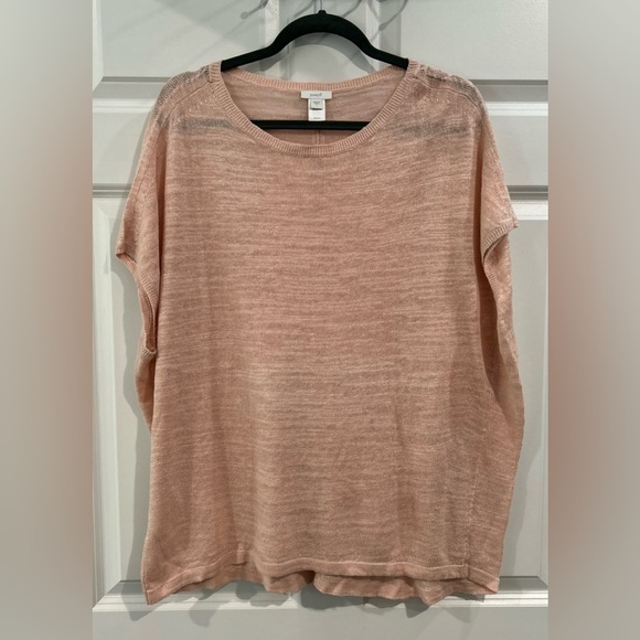 Pure Jill Tops - Pure Jill Linen Pink Cotton Blend Cap Sleeve Sweater Sz L Cottage Coastal Beachy